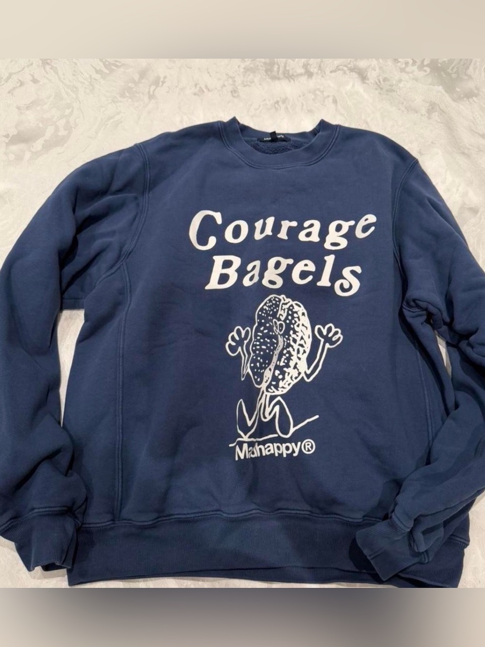 Madhappy Navy Crewneck collab with  "Courage Bagels"